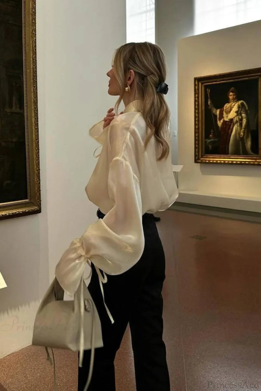 Elegant Satin Tie-Waist Loose Long Sleeve Blouse image 5