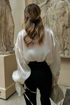 Elegant Satin Tie-Waist Loose Long Sleeve Blouse image 2