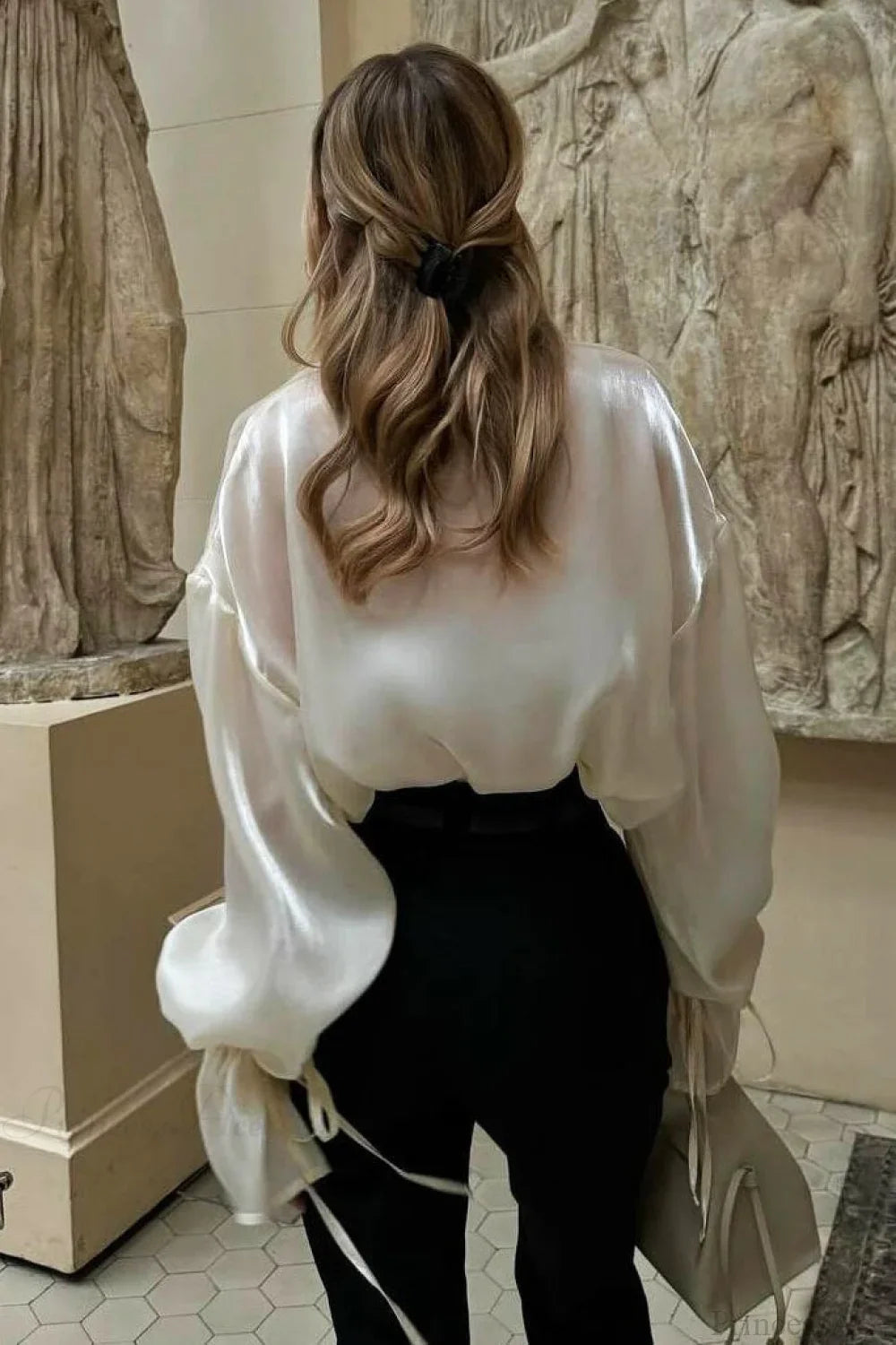 Elegant Satin Tie-Waist Loose Long Sleeve Blouse image 2