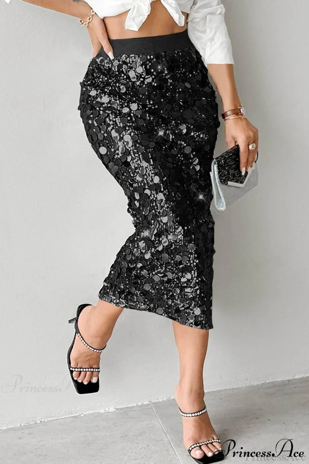 Elegant Sequin High-Waist Bodycon Midi Skirt image 2