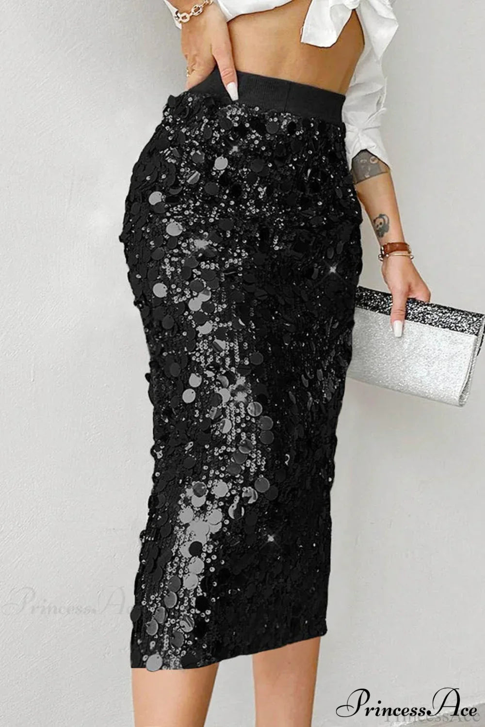 Elegant Sequin High-Waist Bodycon Midi Skirt image 1