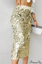 Elegant Sequin High-Waist Bodycon Midi Skirt image 4