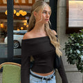 Elegant Slash-neck Ribbed Crop Top Sweater image 4