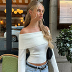 Elegant Slash-neck Ribbed Crop Top Sweater image 7