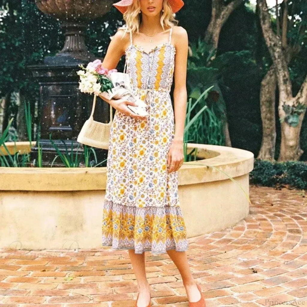 Elegant Sleeveless Floral Rayon Cotton Midi Boho Dress image 4