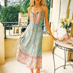 Elegant Sleeveless Floral Rayon Cotton Midi Boho Dress image 1