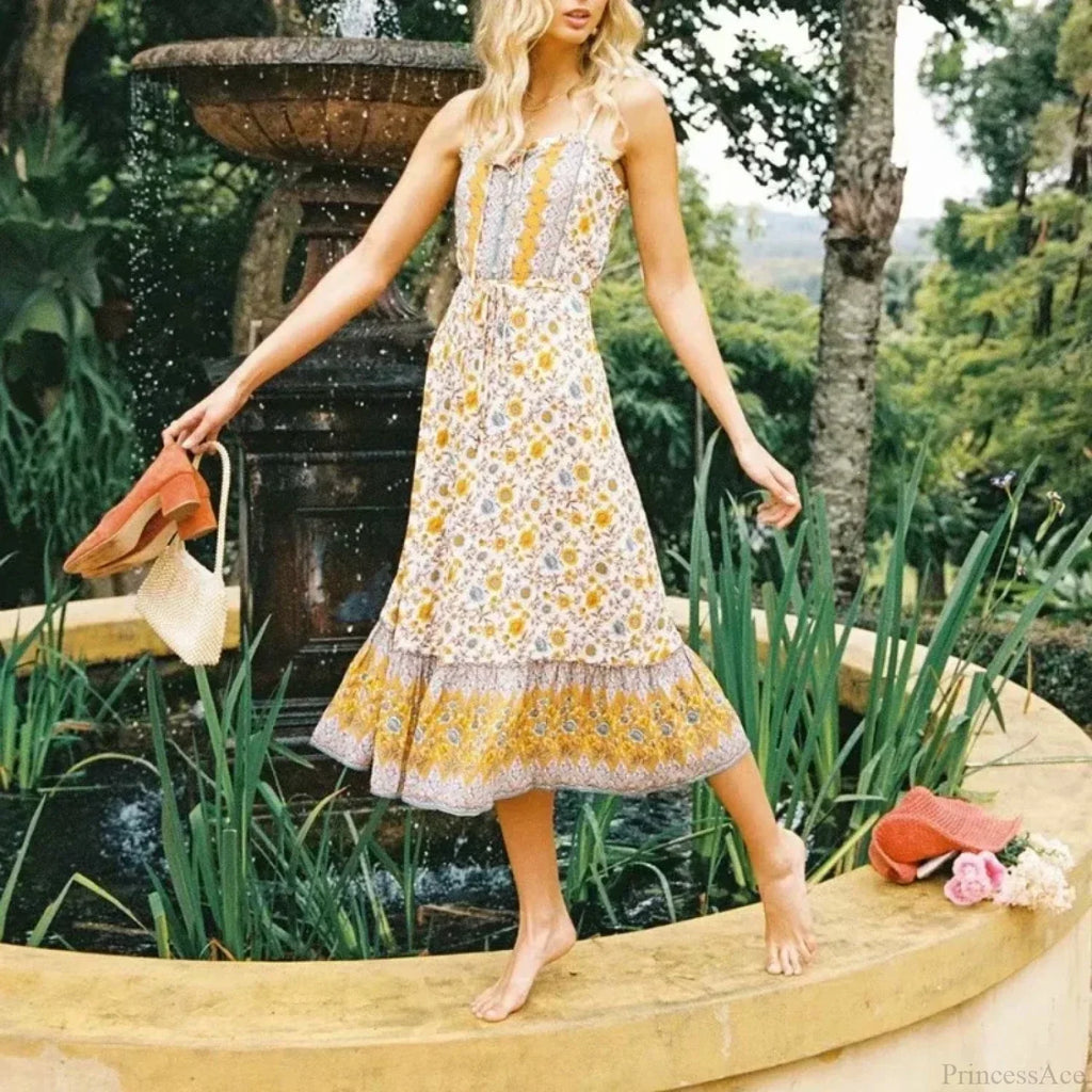 Elegant Sleeveless Floral Rayon Cotton Midi Boho Dress image 3