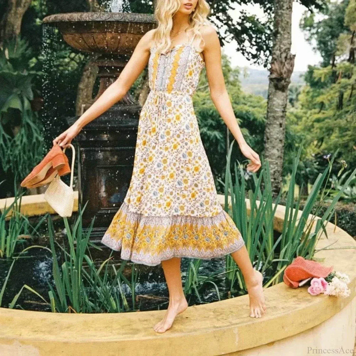 Elegant Sleeveless Floral Rayon Cotton Midi Boho Dress image 3