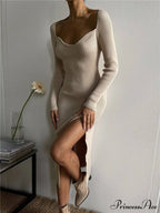 Elegant Solid Bodycon Long Sleeve Sweater Dress image 4
