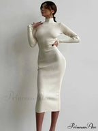 Elegant Solid Bodycon Long Sleeve Sweater Dress image 1