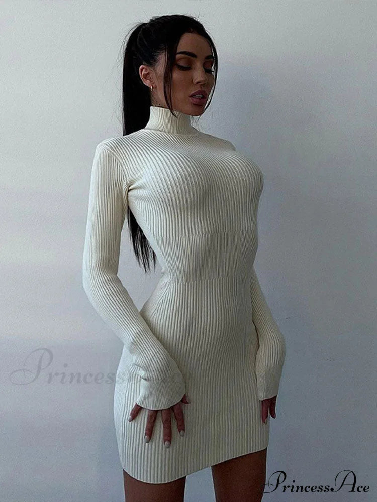 Elegant Solid Bodycon Long Sleeve Sweater Dress image 2
