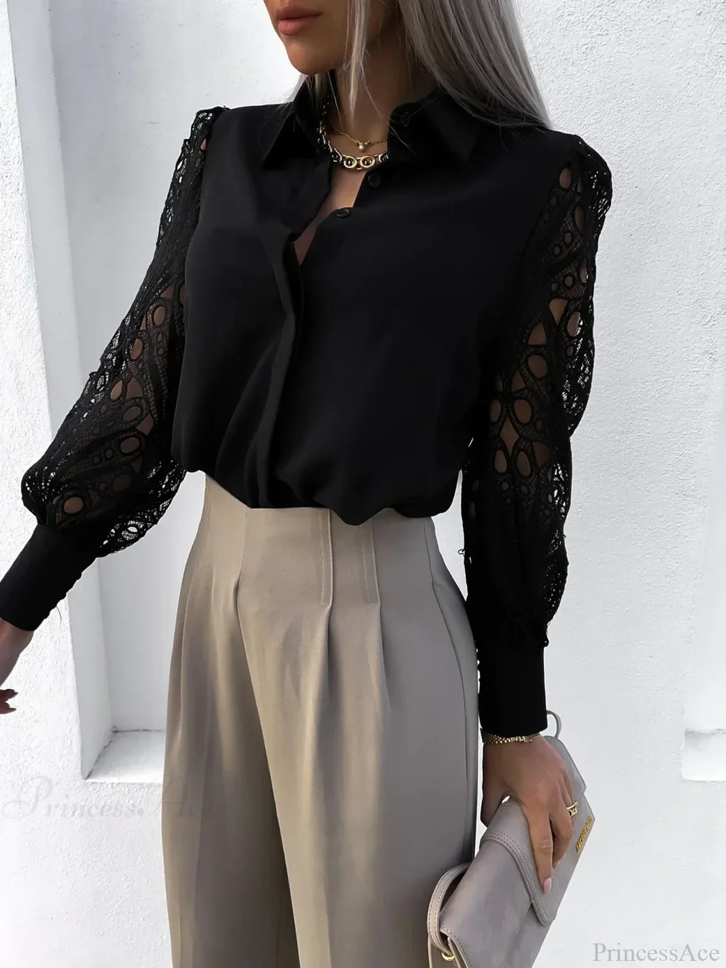 Elegant Solid Chiffon V Neck Blouse image 3
