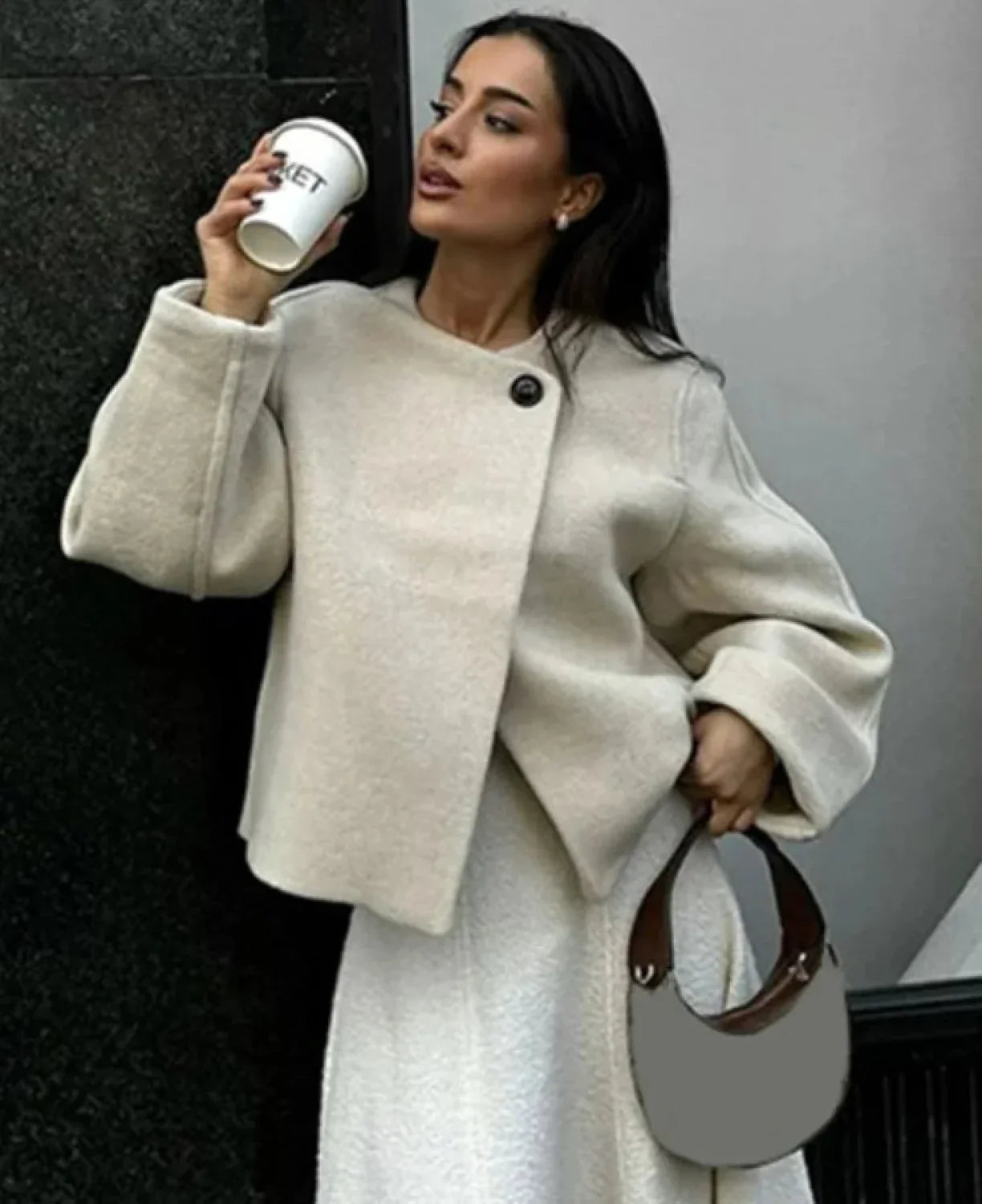 Elegant Solid Wool One Button Overcoat image 1