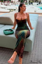 Elegant Spaghetti Strap Cleavage Boho Dress image 3