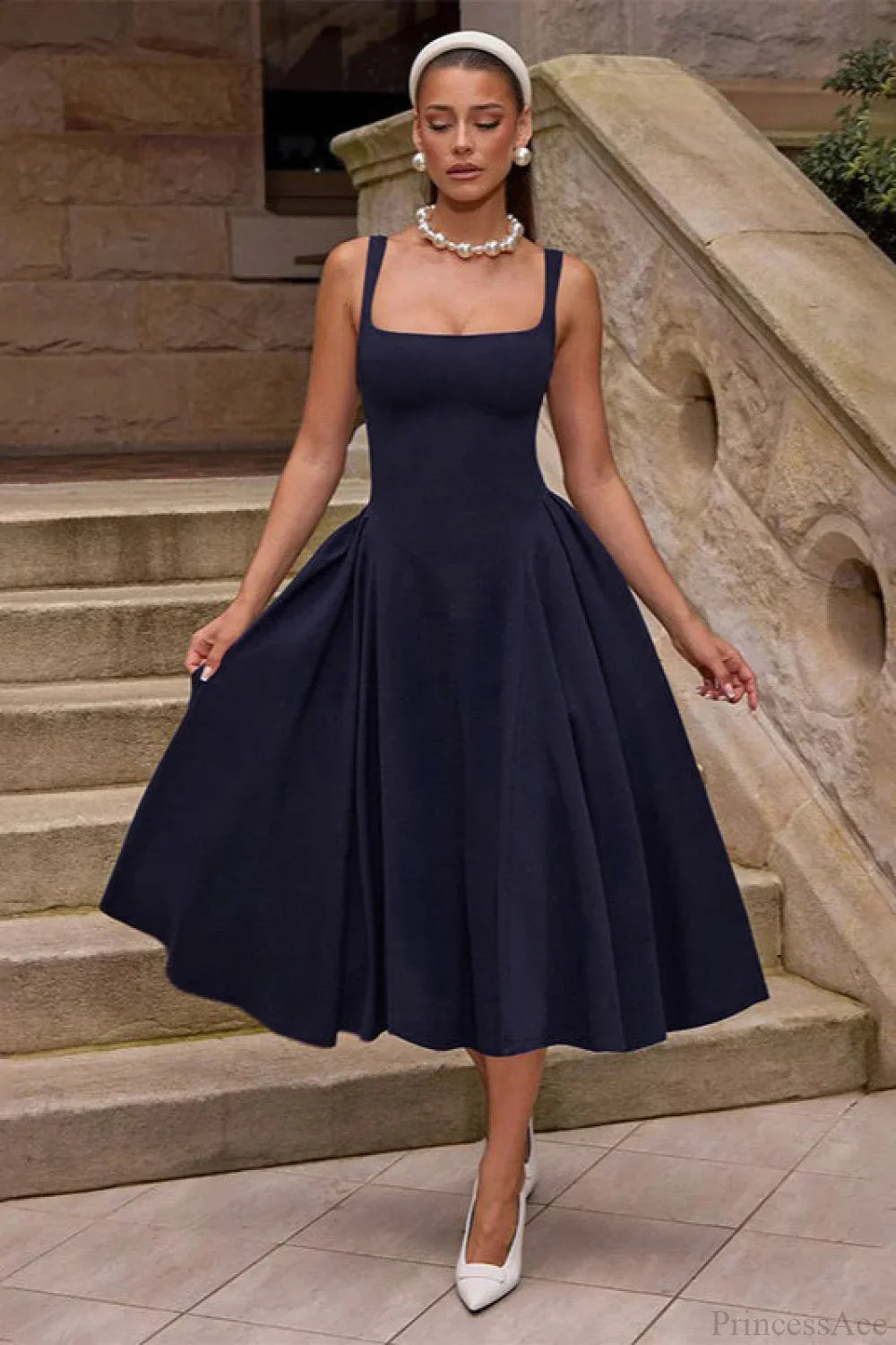 Elegant Square Neck Backless Fitted Cami Maxi Dress image 1