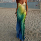 Elegant Tie Dye Satin Vacation Dress image 7