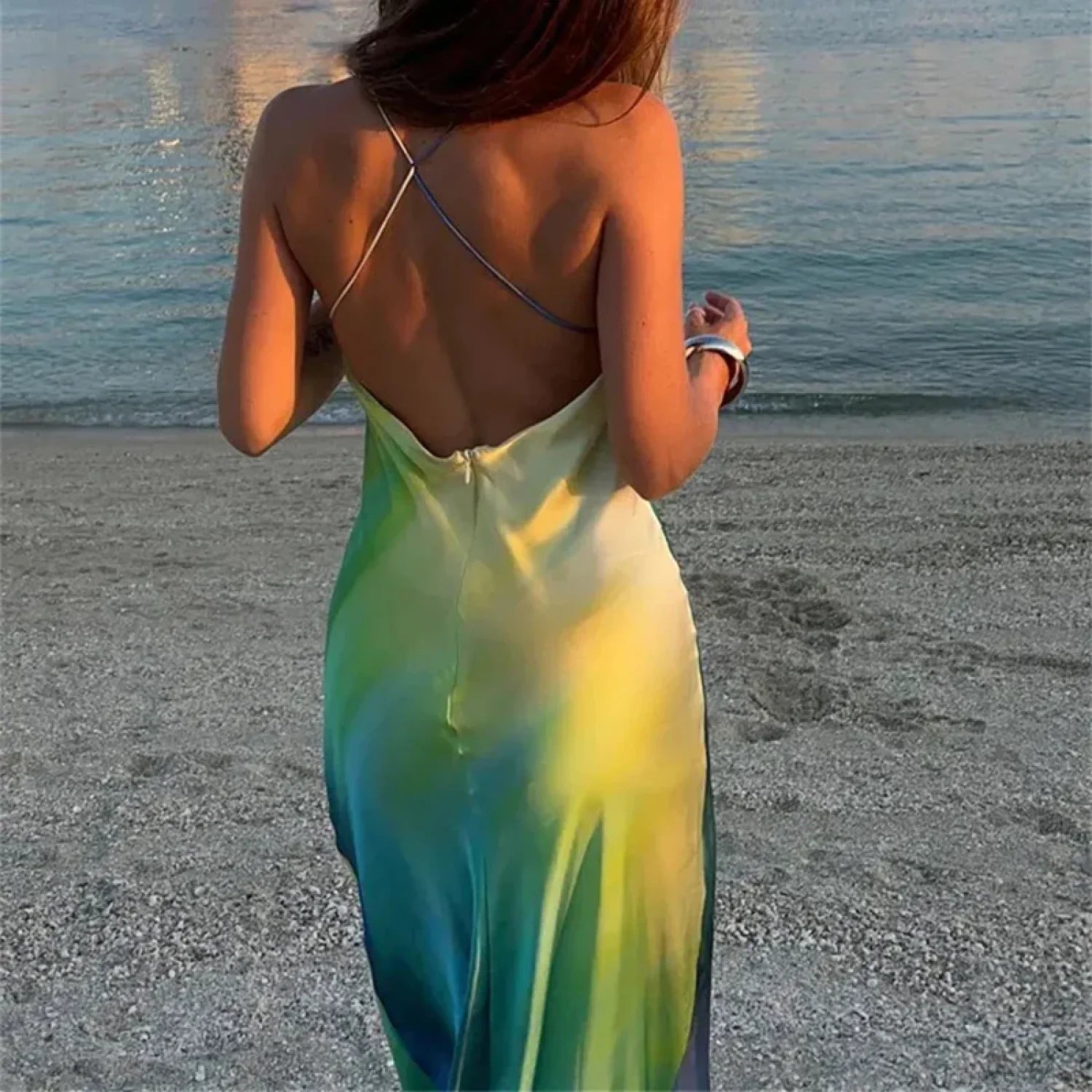 Elegant Tie Dye Satin Vacation Dress image 6