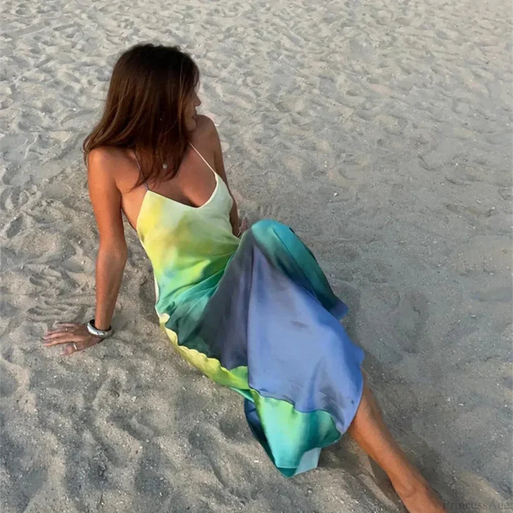 Elegant Tie Dye Satin Vacation Dress image 4