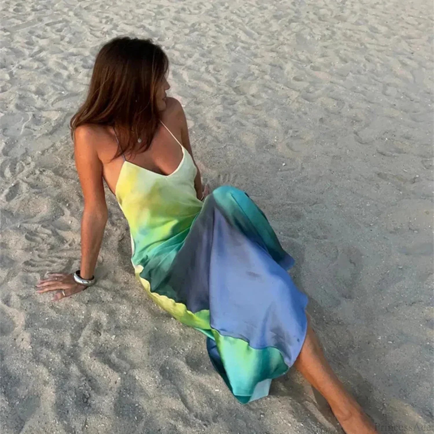 Elegant Tie Dye Satin Vacation Dress image 4