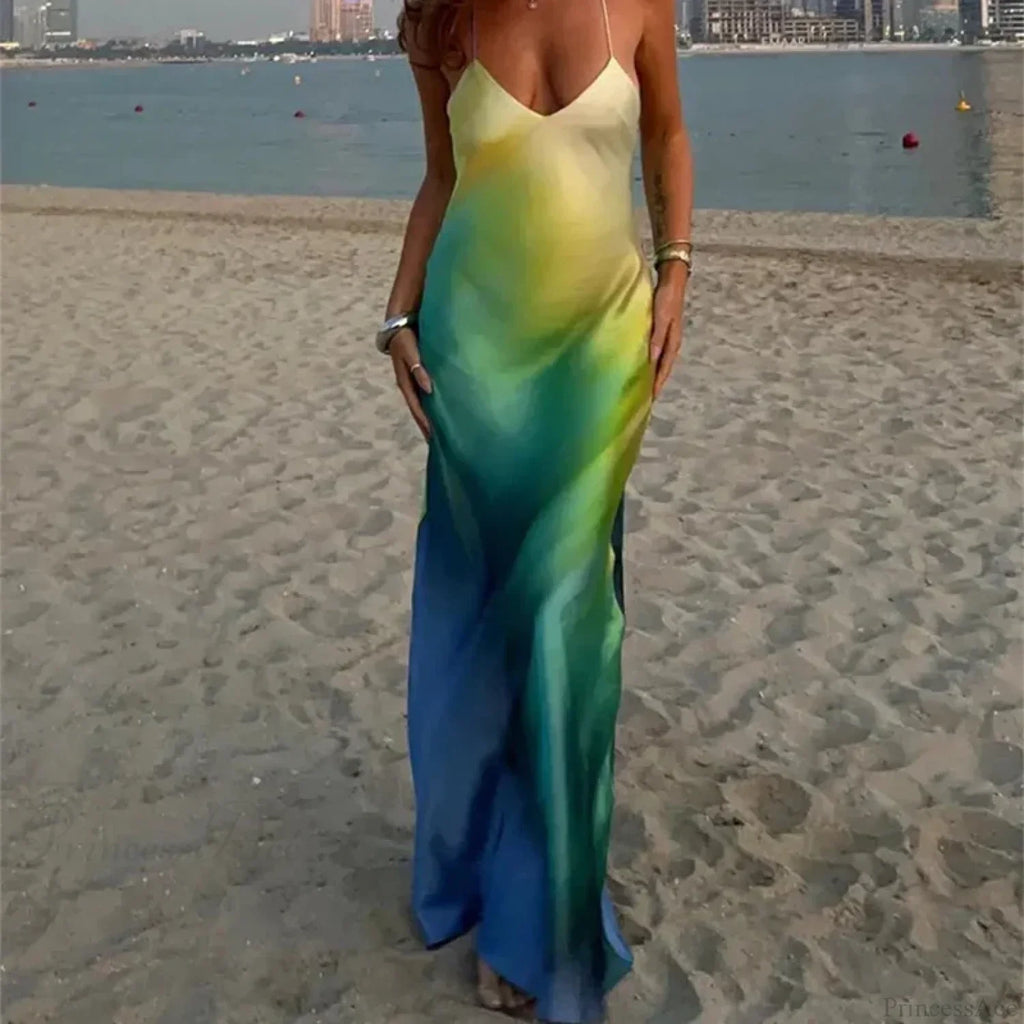 Elegant Tie Dye Satin Vacation Dress image 1