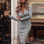 Elegant V Bodycon Sequin Club Party Deep Neck Patchwork with Long Slim Sleeves - Gown Dress image 12