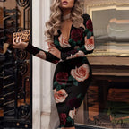 Elegant V Bodycon Sequin Club Party Deep Neck Patchwork with Long Slim Sleeves - Gown Dress image 9