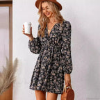 Elegant V-Neck Floral Mini Chiffon Dress image 1