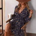 Elegant V-Neck Floral Mini Chiffon Dress image 3