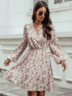 Elegant V-Neck Floral Mini Chiffon Dress image 6