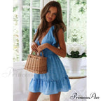 Elegant V-neck Light Raindrop Print Mini Dress image 4