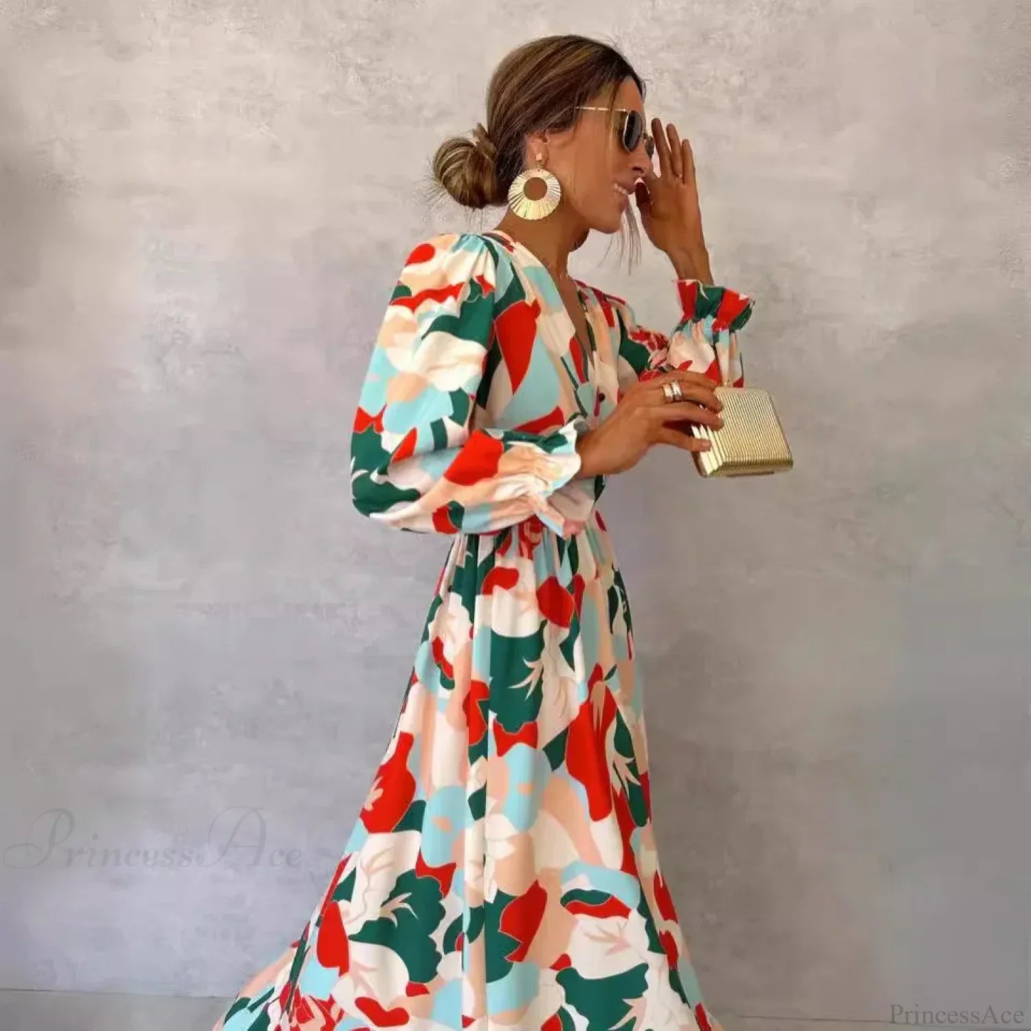 Elegant V-neck Printed Floral Dress image 4