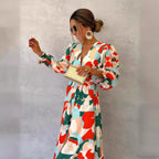 Elegant V-neck Printed Floral Dress image 3