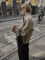 Elegant Warm Solid Woolen Cropped Stand Collar Double Breasted Long Sleeves Stylish Coat image 5