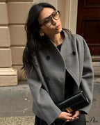 Elegant Warm Solid Woolen Cropped Stand Collar Double Breasted Long Sleeves Stylish Coat image 8
