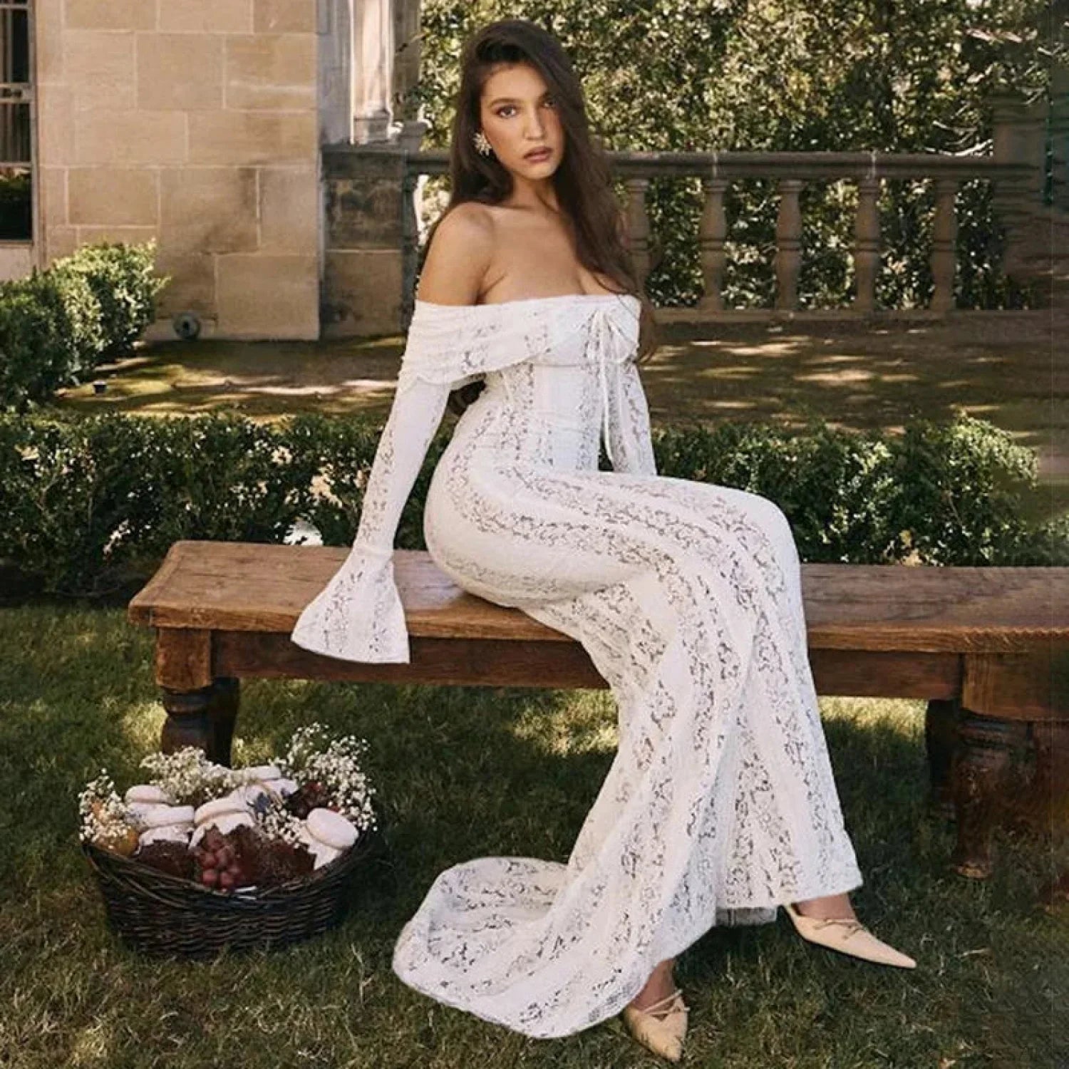Elegant White Lace Vacation Dress image 6