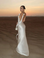 Elegant White Satin Maxi Vacation Dress image 2