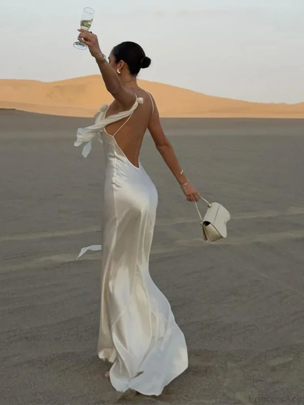 Elegant White Satin Maxi Vacation Dress image 5