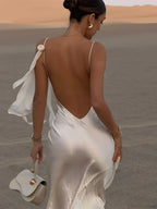 Elegant White Satin Maxi Vacation Dress image 6