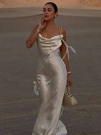 Elegant White Satin Maxi Vacation Dress image 4