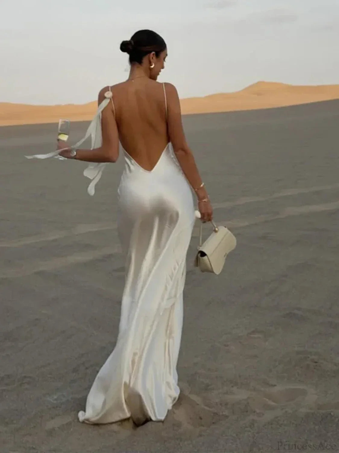 Elegant White Satin Maxi Vacation Dress image 3