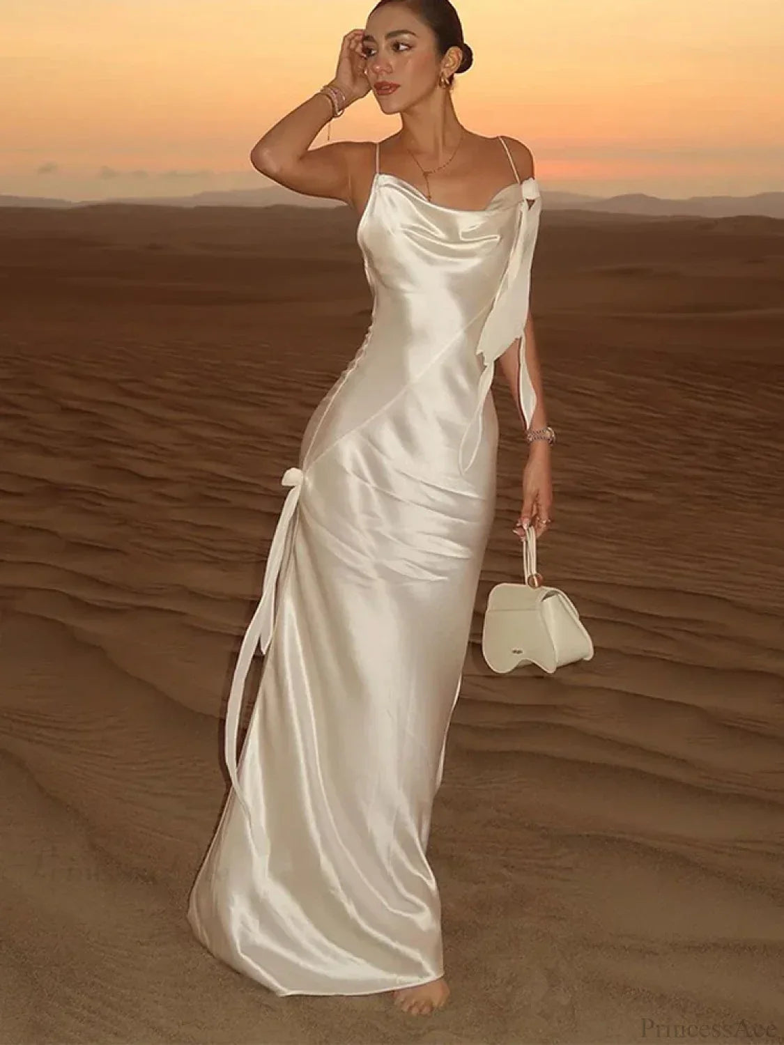Elegant White Satin Maxi Vacation Dress image 1