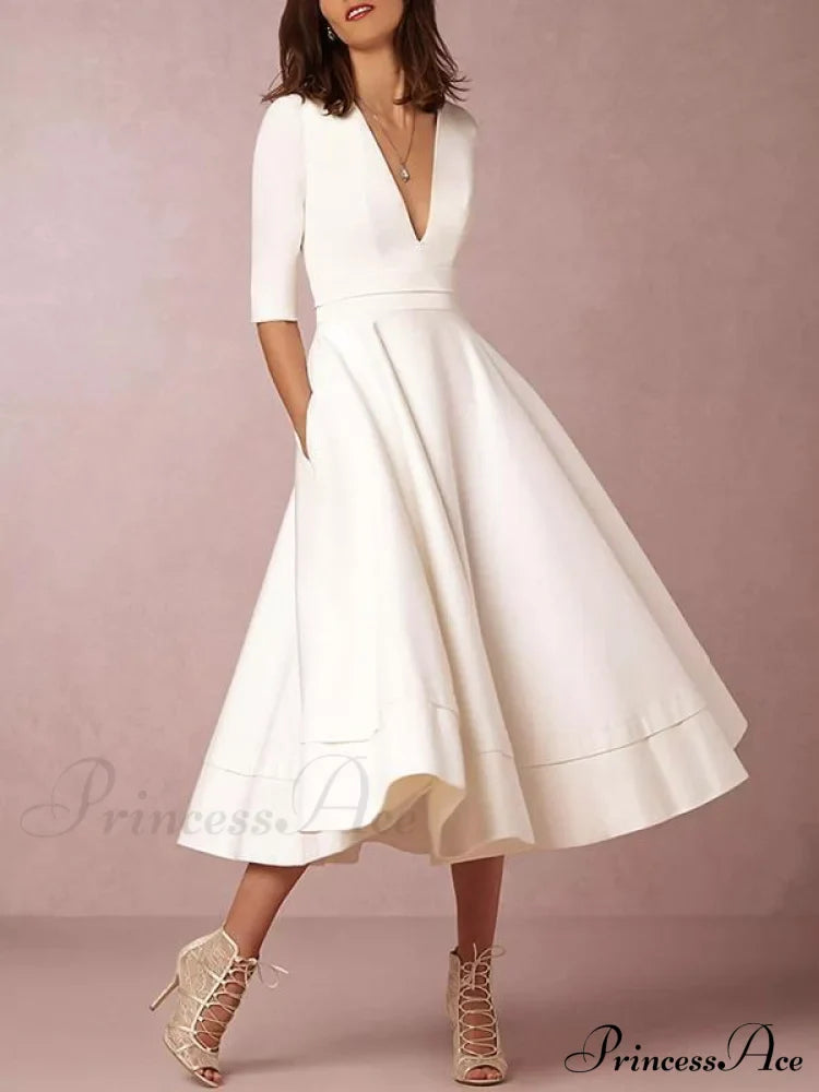 Elegant White V-neck Evening Dress image 4