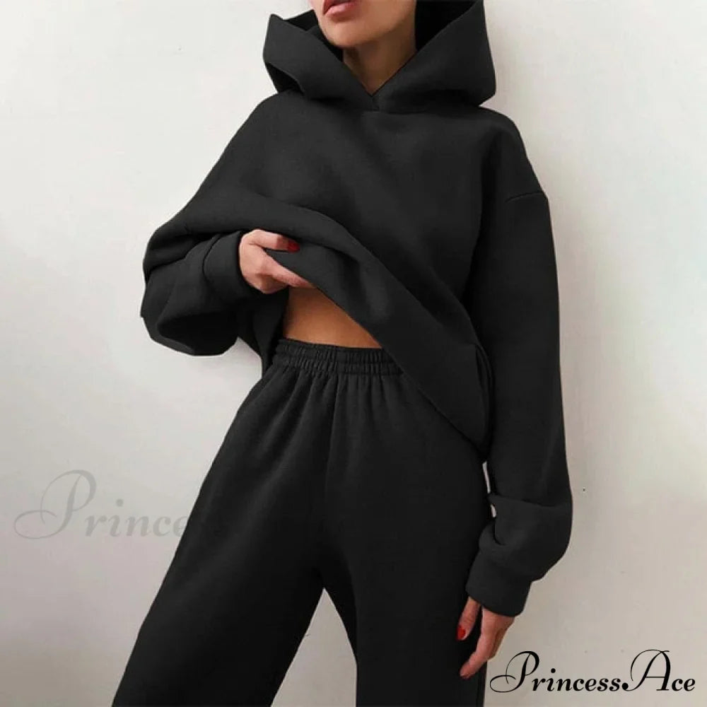 Elegant with Long Sweatshirt Women's Set and Hoodie Lace-Up Warm Pant Solid Detail image 5