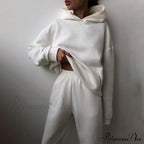 Elegant with Long Sweatshirt Women's Set and Hoodie Lace-Up Warm Pant Solid Detail image 11