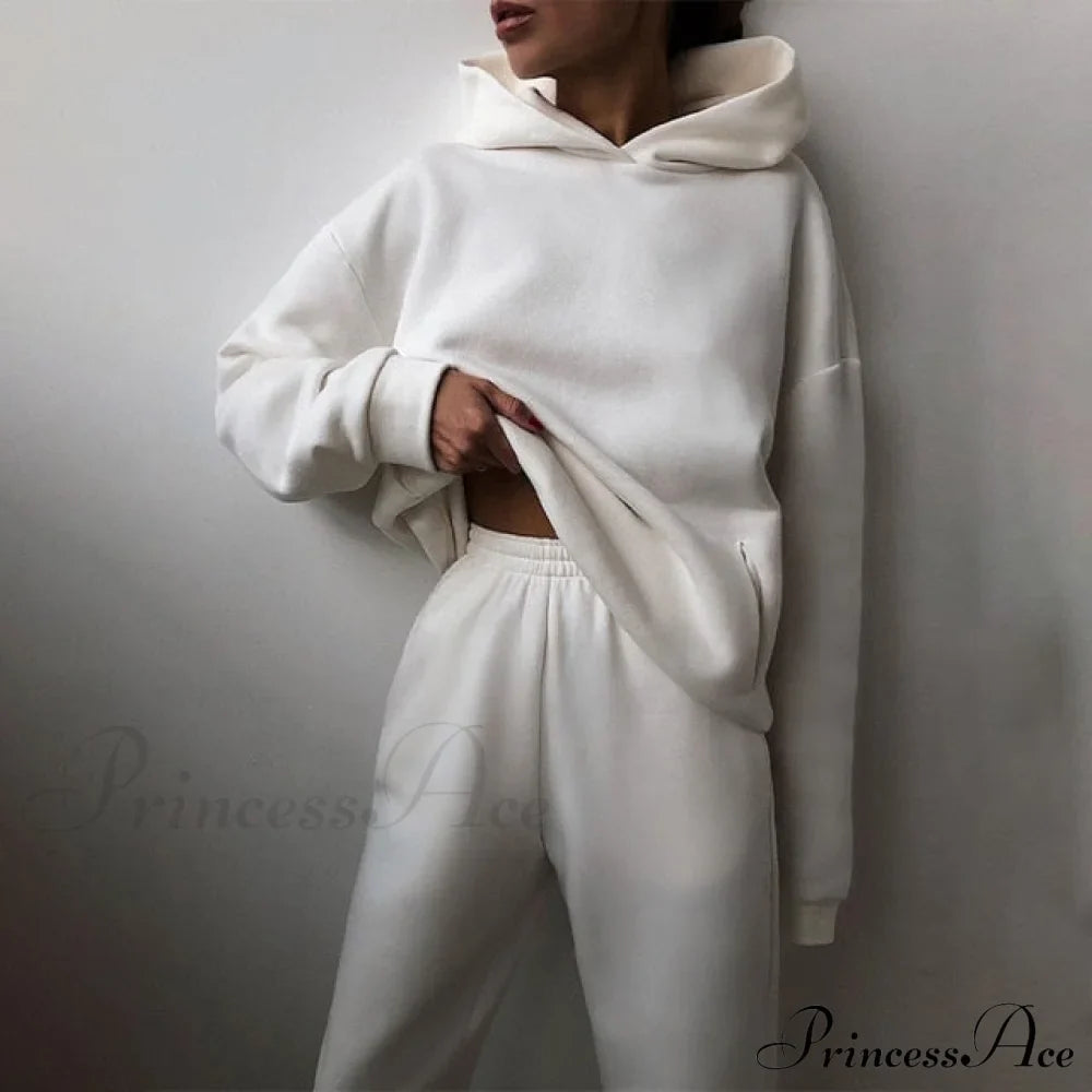 Elegant with Long Sweatshirt Women's Set and Hoodie Lace-Up Warm Pant Solid Detail image 11