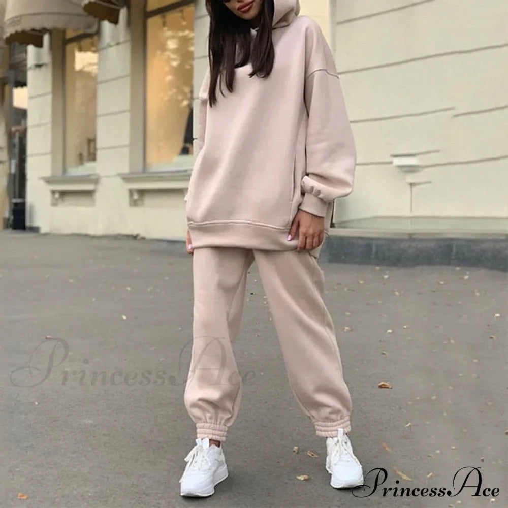Elegant with Long Sweatshirt Women's Set and Hoodie Lace-Up Warm Pant Solid Detail image 25
