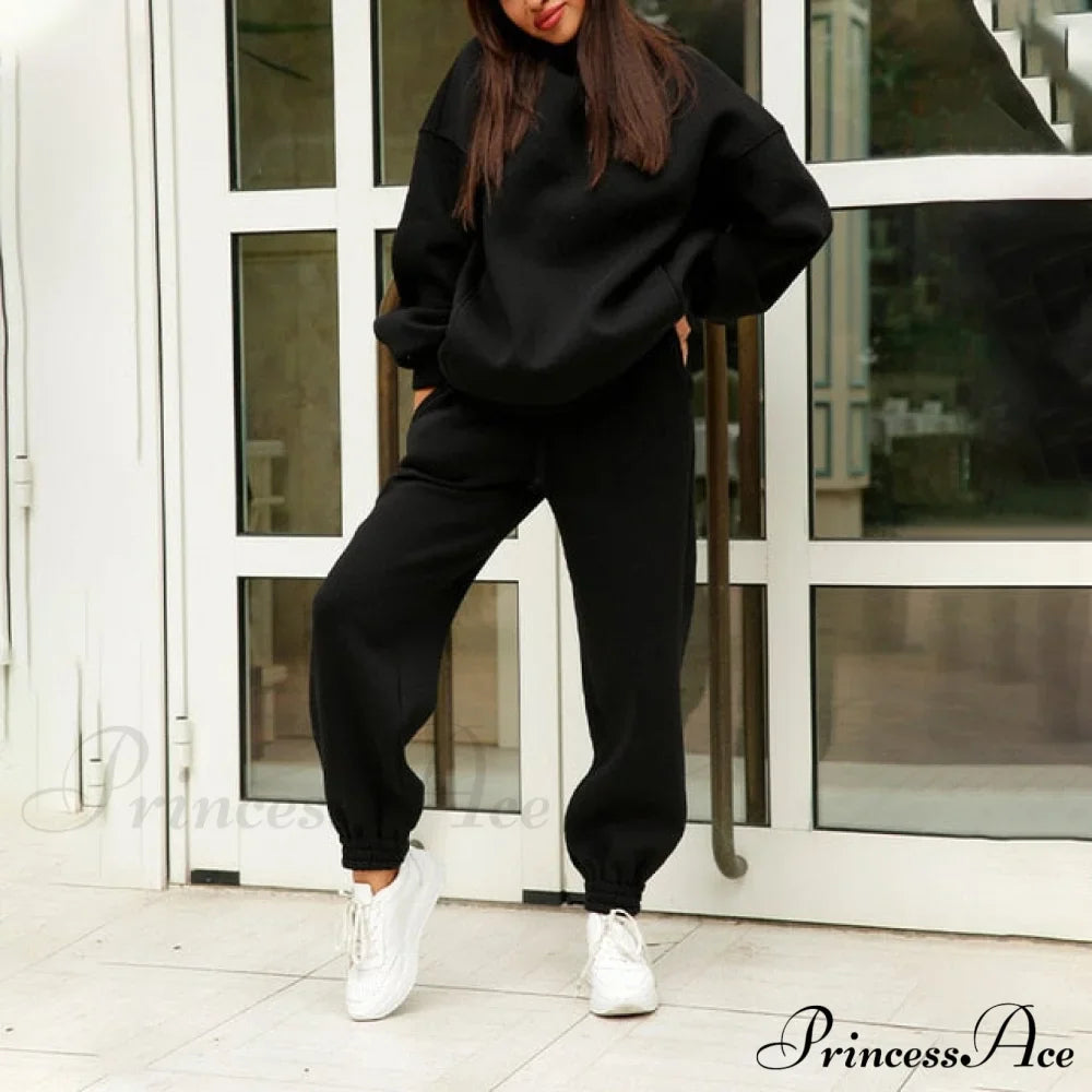 Elegant with Long Sweatshirt Women's Set and Hoodie Lace-Up Warm Pant Solid Detail image 8