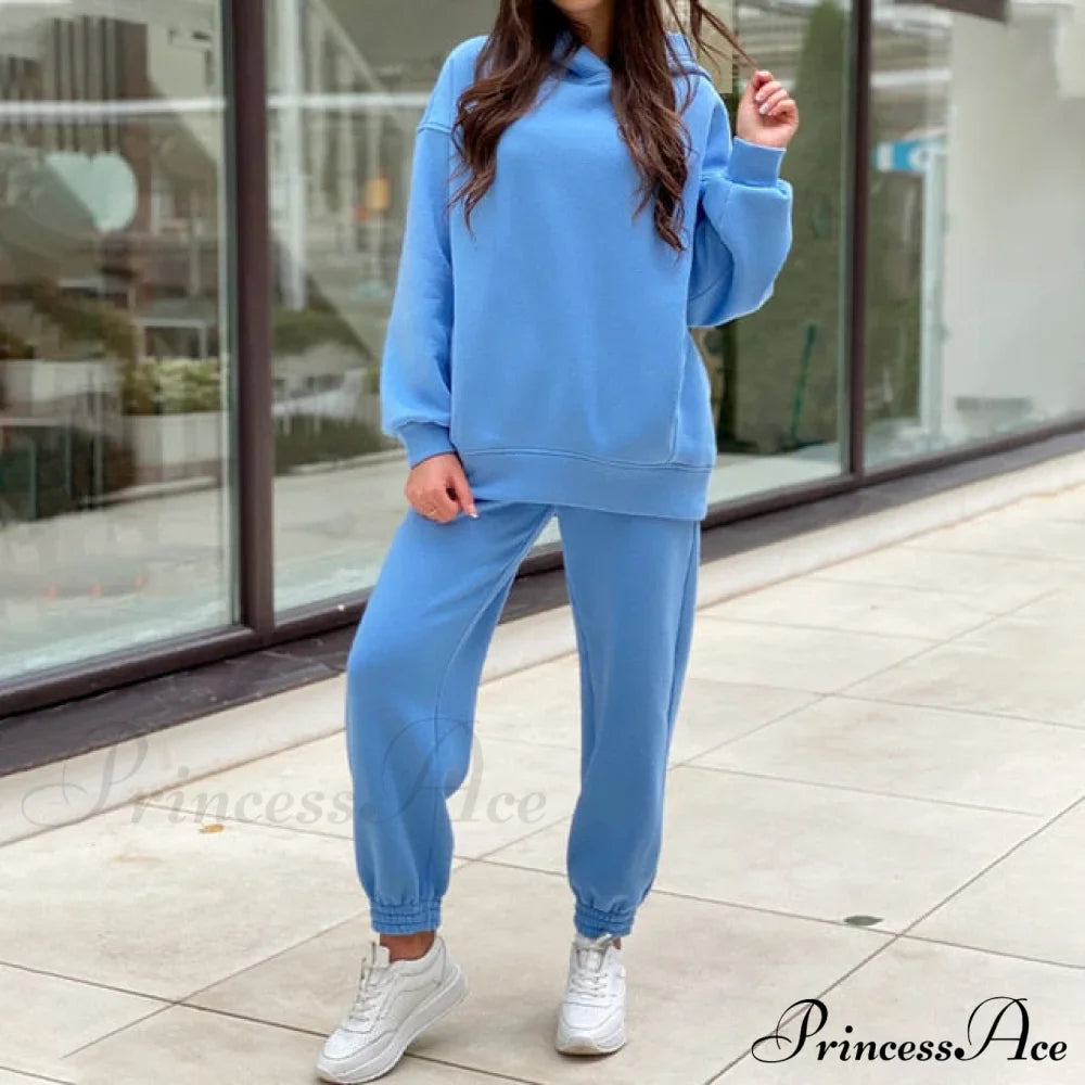Elegant with Long Sweatshirt Women's Set and Hoodie Lace-Up Warm Pant Solid Detail image 21