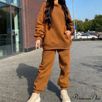 Elegant with Long Sweatshirt Women's Set and Hoodie Lace-Up Warm Pant Solid Detail image 23