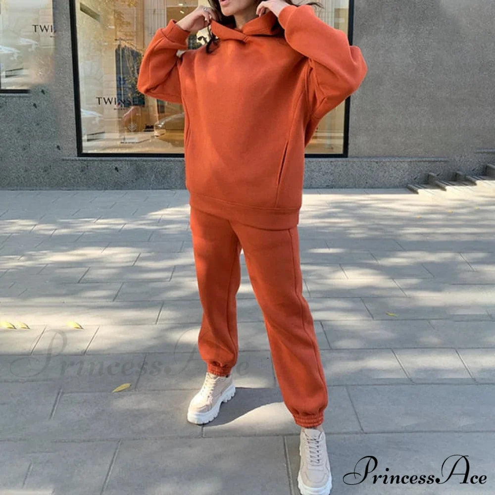 Elegant with Long Sweatshirt Women's Set and Hoodie Lace-Up Warm Pant Solid Detail image 26